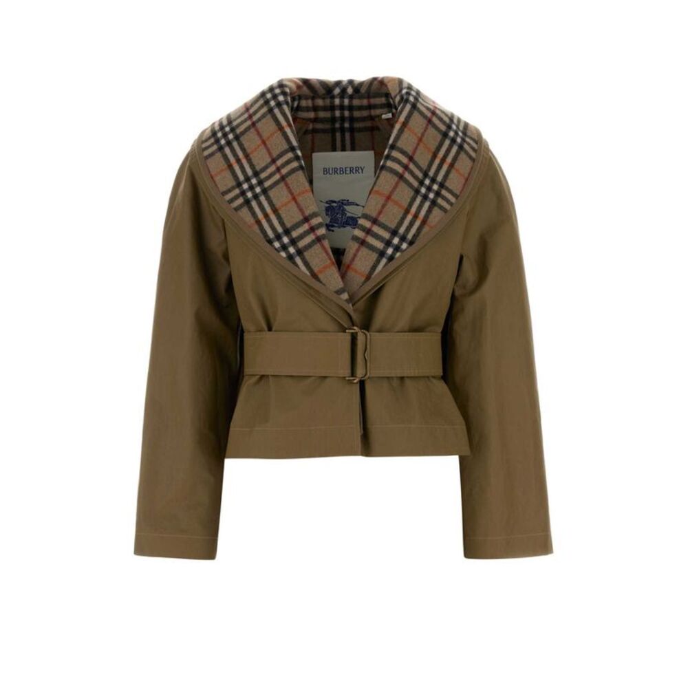 Burberry Women Cropped Cotton Jacket With Check Quilting